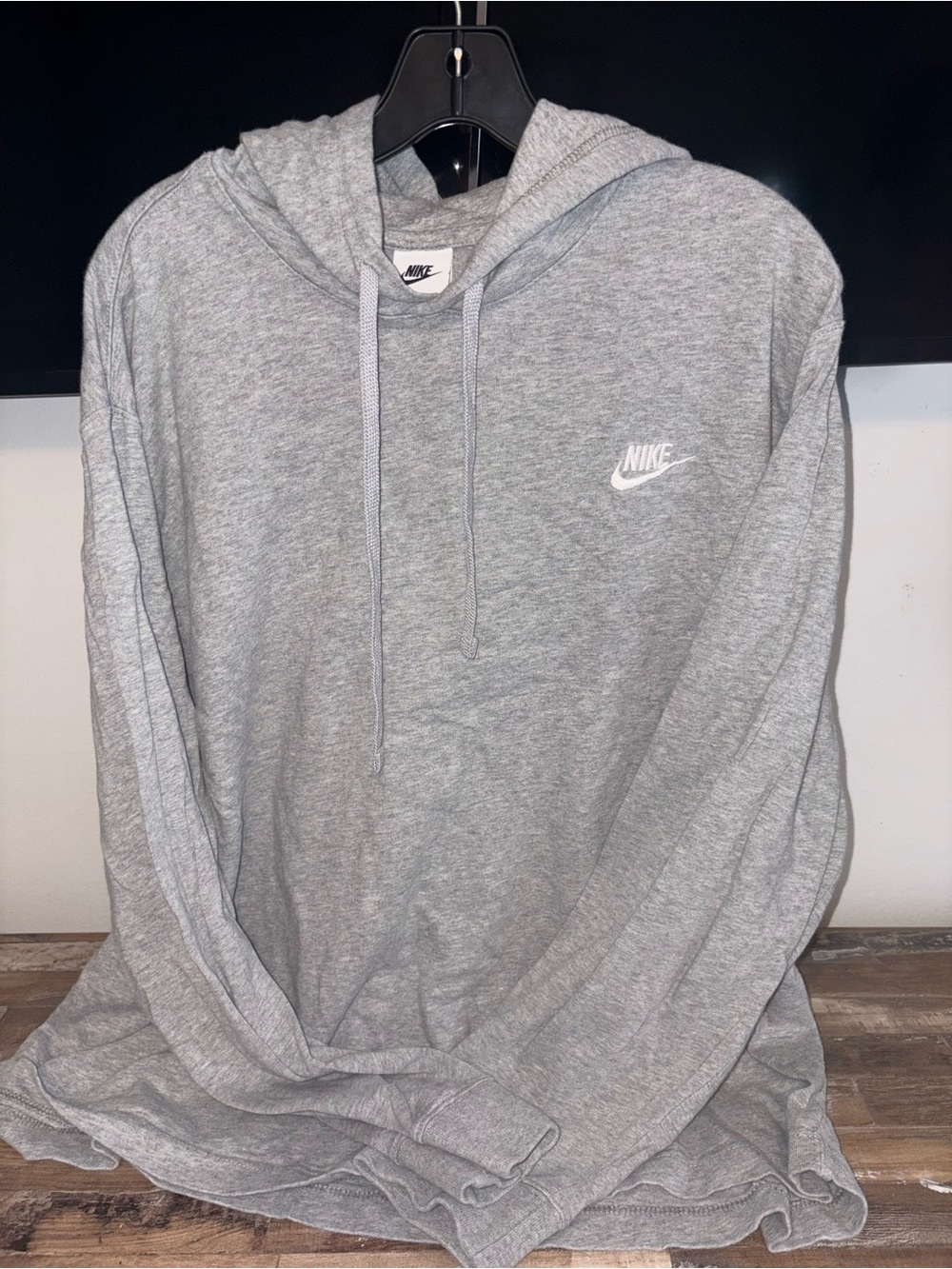 Nike Men's Light Gray Crewneck Hoodie with Chest Logo